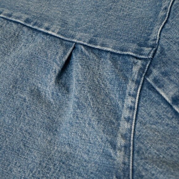 TANAKA Denim Work Jacket No Collar Raw Hem Zip Blue Mid Washed Unisex - Picture 10 of 13